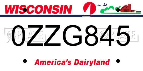 0ZZG845 Wisconsin License Plate