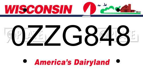 0ZZG848 Wisconsin License Plate