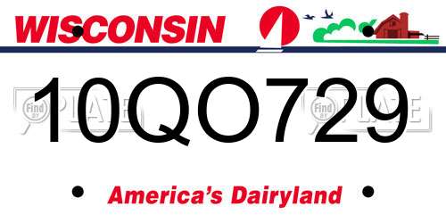 10QO729 Wisconsin License Plate