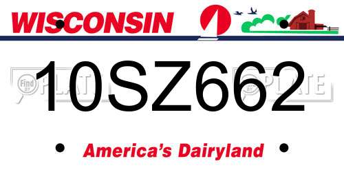10SZ662 Wisconsin License Plate