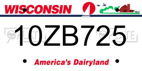 10ZB725 Wisconsin License Plate