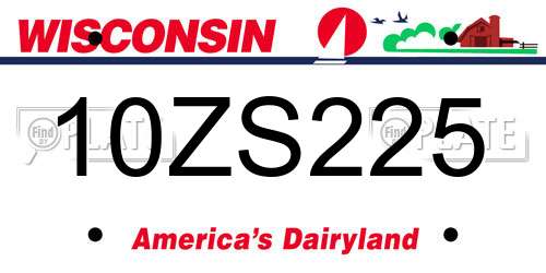 10ZS225 Wisconsin License Plate