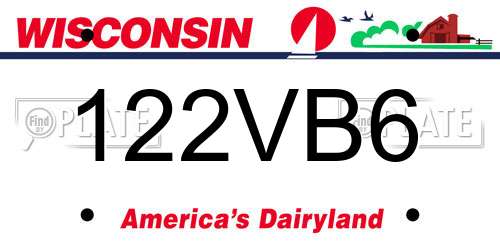 122VB6 Wisconsin License Plate