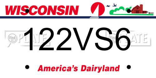 122VS6 Wisconsin License Plate