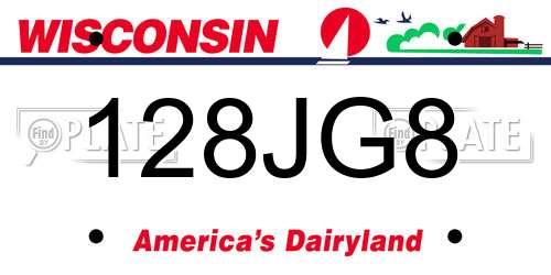 128JG8 Wisconsin License Plate