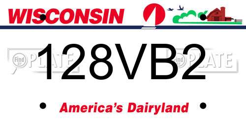128VB2 Wisconsin License Plate