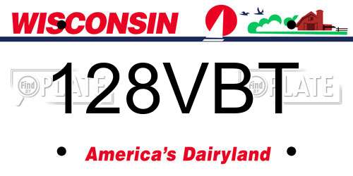 128VBT Wisconsin License Plate
