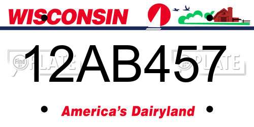 12AB457 Wisconsin License Plate