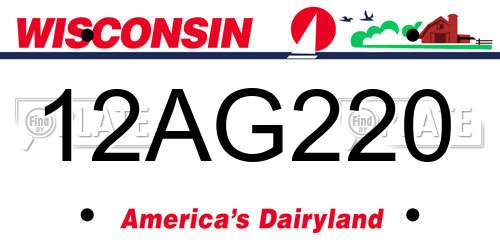 12AG220 Wisconsin License Plate