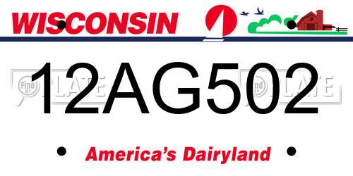 12AG502 Wisconsin License Plate