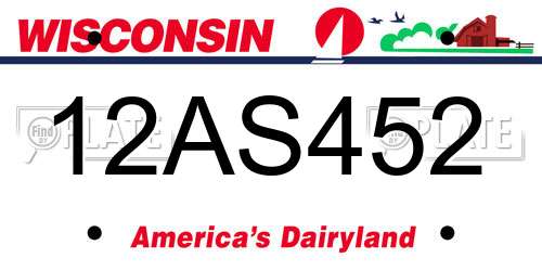 12AS452 Wisconsin License Plate