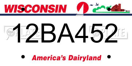 12BA452 Wisconsin License Plate