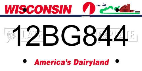 12BG844 Wisconsin License Plate