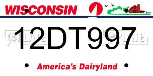 12DT997 Wisconsin License Plate