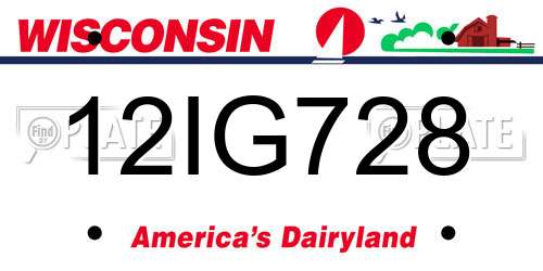 12IG728 Wisconsin License Plate