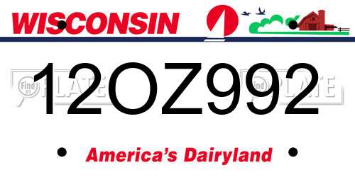 12OZ992 Wisconsin License Plate