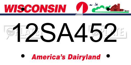 12SA452 Wisconsin License Plate