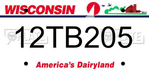 12TB205 Wisconsin License Plate