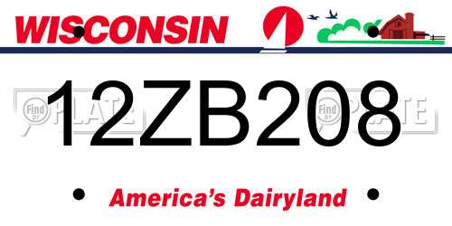 12ZB208 Wisconsin License Plate