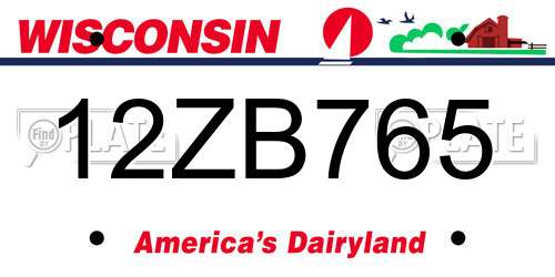 12ZB765 Wisconsin License Plate