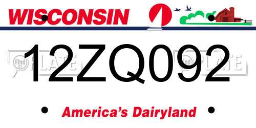12ZQ092 Wisconsin License Plate