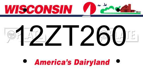 12ZT260 Wisconsin License Plate