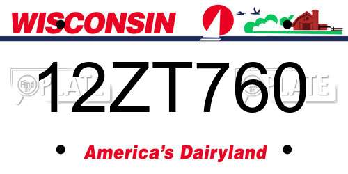12ZT760 Wisconsin License Plate
