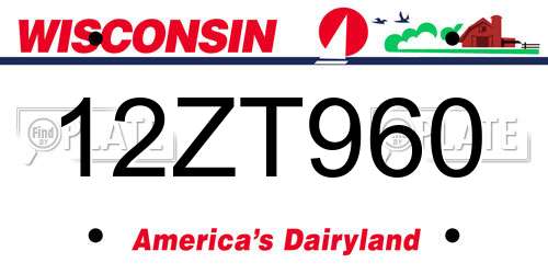 12ZT960 Wisconsin License Plate