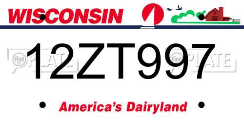 12ZT997 Wisconsin License Plate