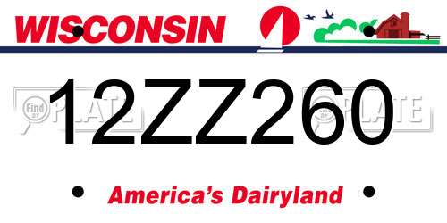 12ZZ260 Wisconsin License Plate