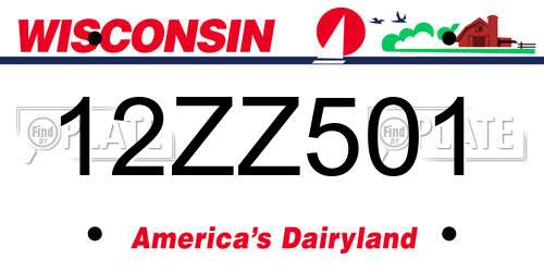 12ZZ501 Wisconsin License Plate