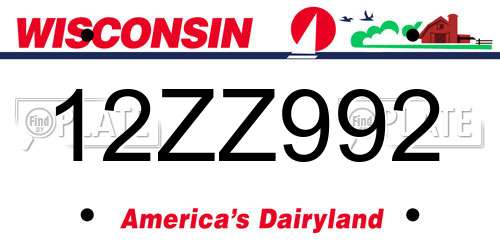 12ZZ992 Wisconsin License Plate