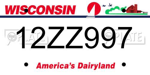 12ZZ997 Wisconsin License Plate