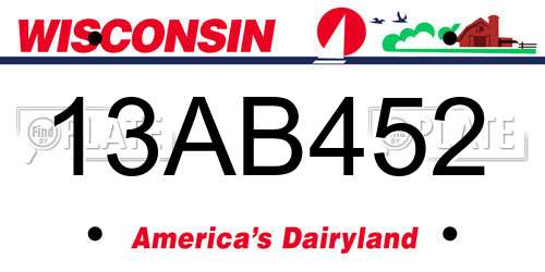 13AB452 Wisconsin License Plate