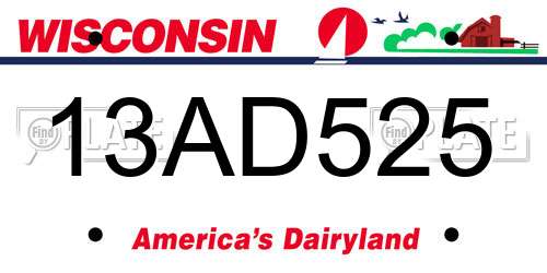 13AD525 Wisconsin License Plate