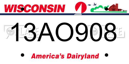 13AO908 Wisconsin License Plate