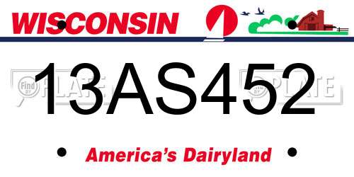 13AS452 Wisconsin License Plate