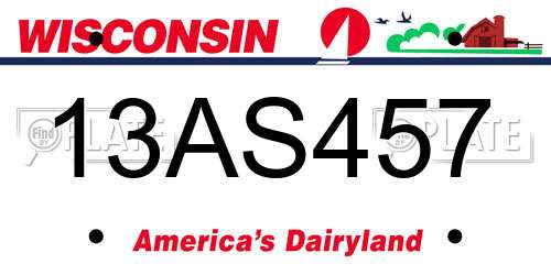 13AS457 Wisconsin License Plate