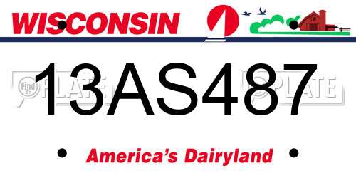 13AS487 Wisconsin License Plate