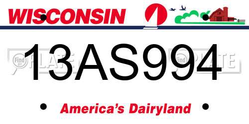 13AS994 Wisconsin License Plate