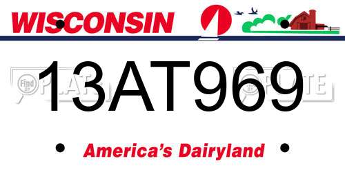 13AT969 Wisconsin License Plate