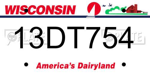 13DT754 Wisconsin License Plate
