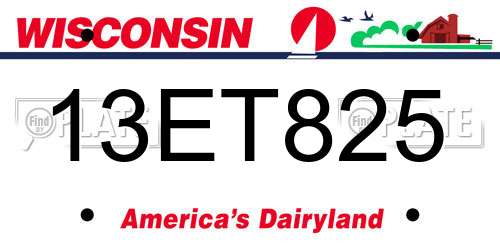 13ET825 Wisconsin License Plate