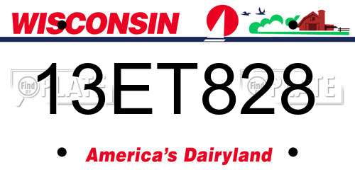 13ET828 Wisconsin License Plate