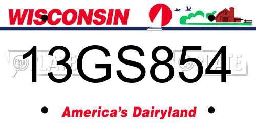 13GS854 Wisconsin License Plate