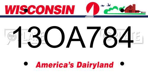 13OA784 Wisconsin License Plate