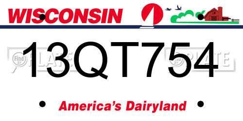 13QT754 Wisconsin License Plate