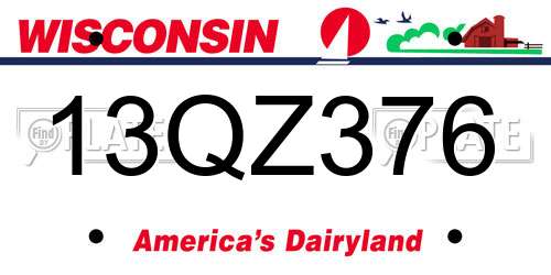 13QZ376 Wisconsin License Plate