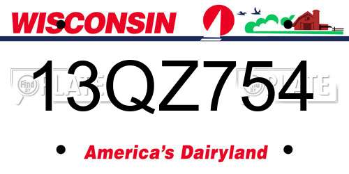 13QZ754 Wisconsin License Plate