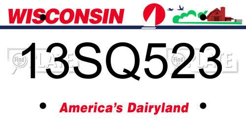 13SQ523 Wisconsin License Plate